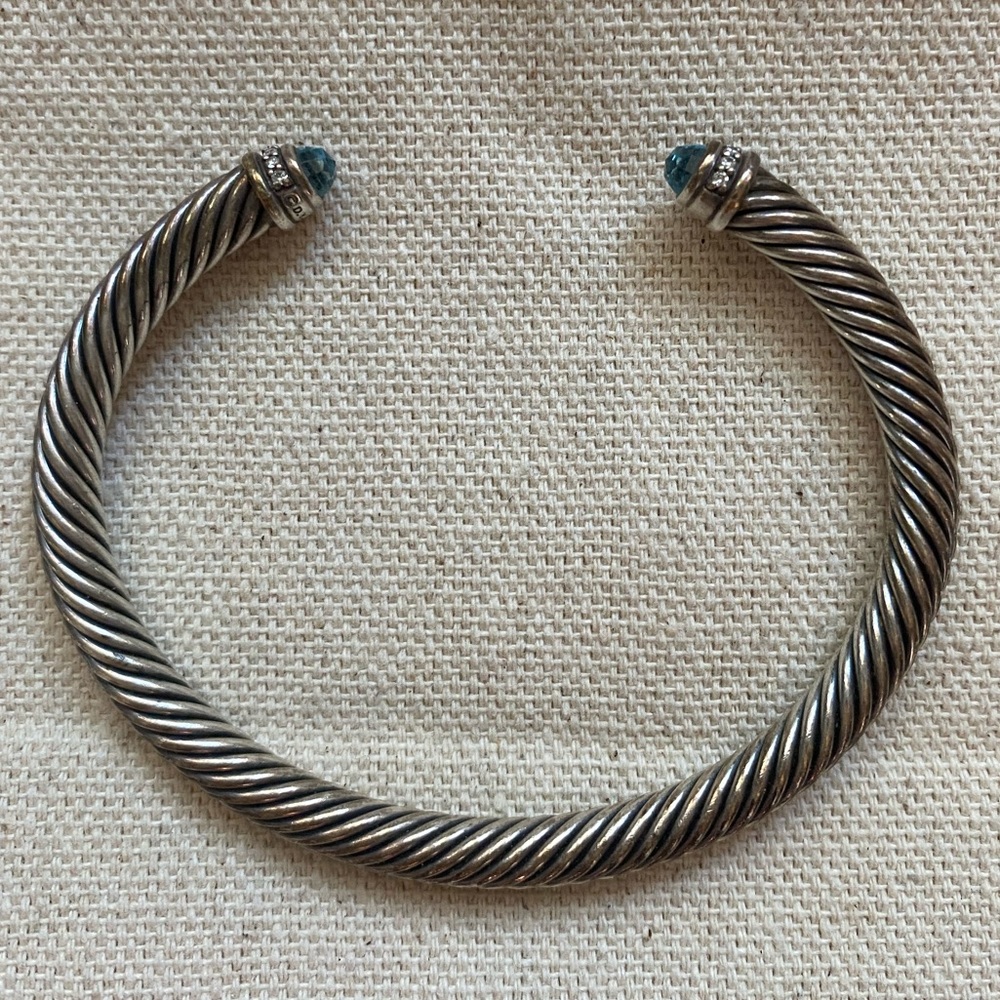 David Yurman Cable Bracelet w/ Blue Topaz/Diamonds